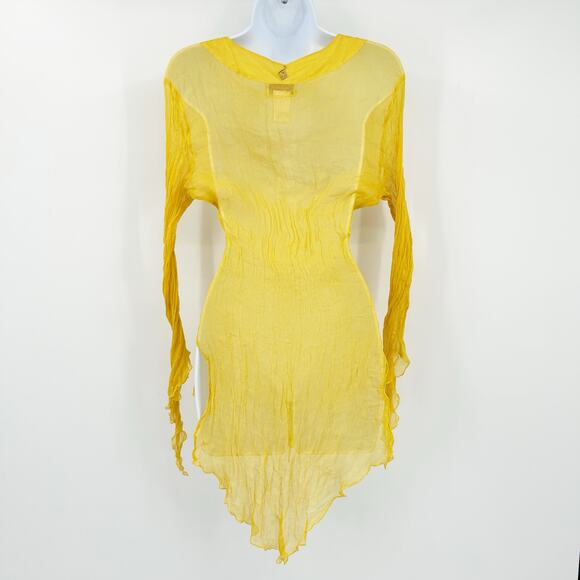 Baby Phat Womens Y2K Vintage 100% Silk Beaded Sheer Tunic Top Cover Up XL Yellow - Picture 7 of 7